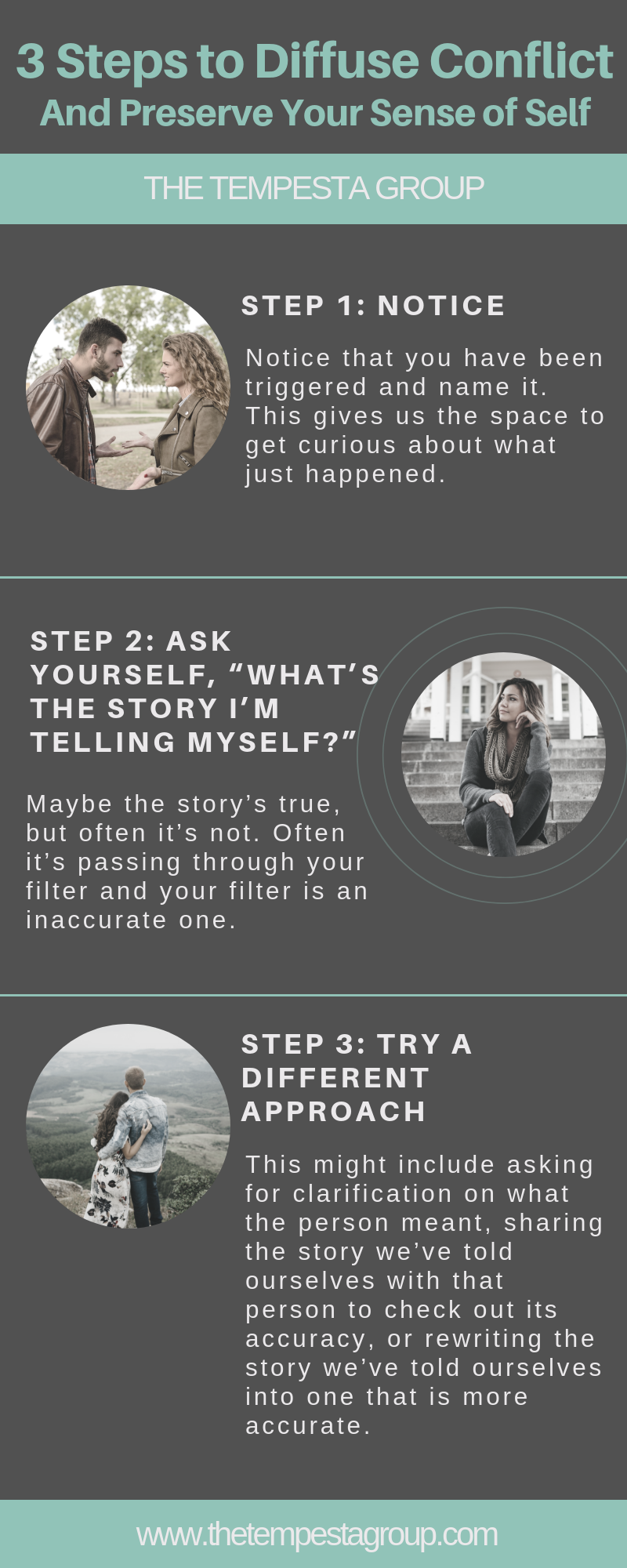 3 Steps to Diffuse Conflict Infographic