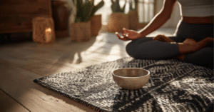 person meditating sitting on rug